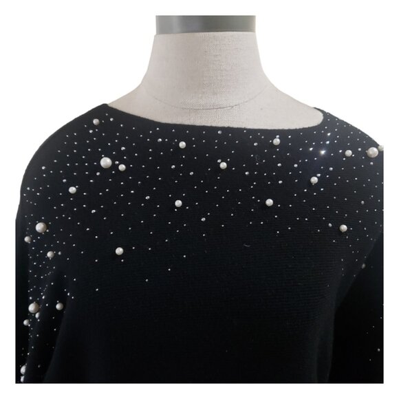 CT1733 On Blue Black and Pearl Studded Long Sleeve Sweater - Picture 3 of 5